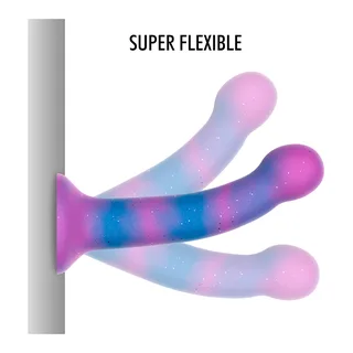 Gode incurvé silicone dégradé galactique rose violet bleu, autre vue 5