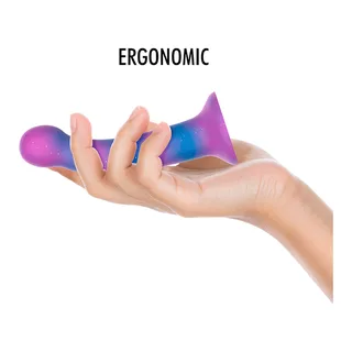 Gode incurvé silicone dégradé galactique rose violet bleu, autre vue 6
