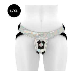 Harnais irisé holographique avec ceinture large, taille L/XL, coloris Irisé