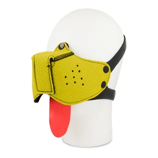 Museau chien silicone jaune, sangle noire ajustable, autre vue 2