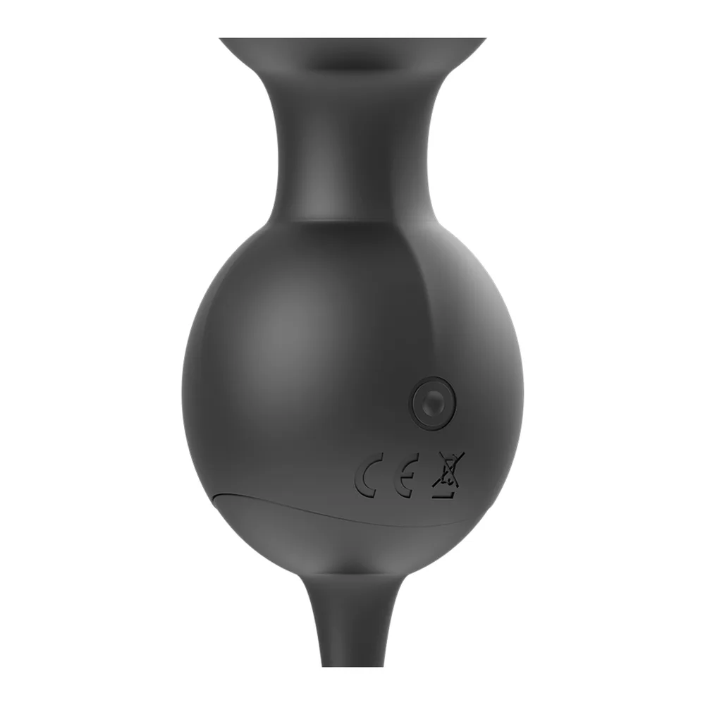 Perles Kegel en silicone noir avec deux billes reliées par une tige fine, boucle de retrait, sur fond blanc