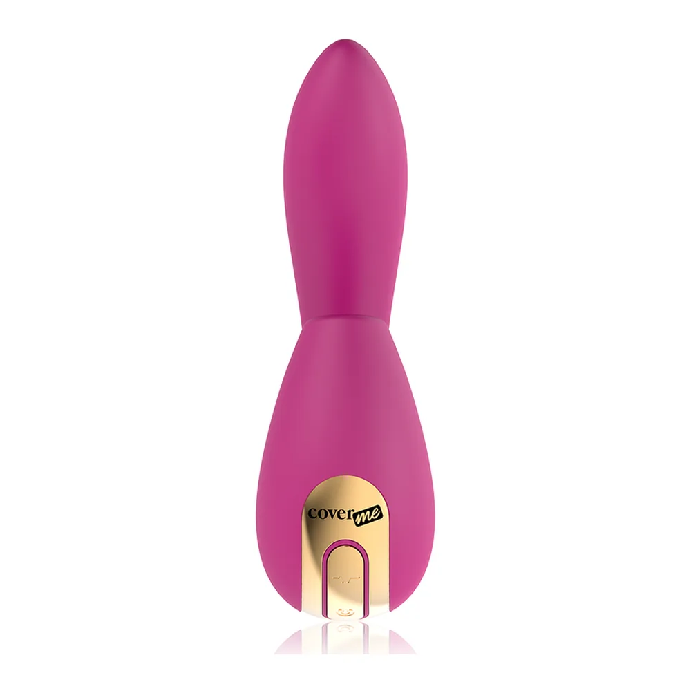 Stimulateur clitoridien rose fuchsia avec embout d'aspiration arrondi et bras incurvé, panneau de commande crème sur le côté