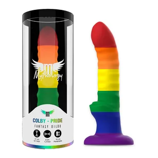 Gode silicone arc-en-ciel, tige annelée, base ventousée, autre vue 3