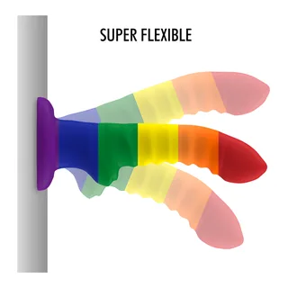 Gode silicone arc-en-ciel, tige annelée, base ventousée, autre vue 4