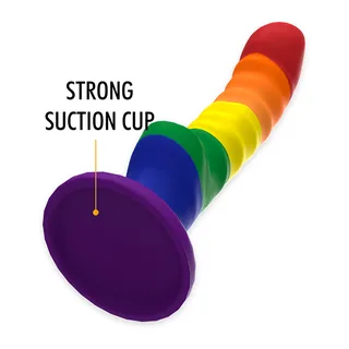 Gode silicone arc-en-ciel, tige annelée, base ventousée, autre vue 7