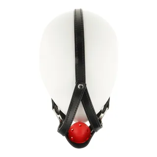 Harnais tête cuir noir avec bâillon boule rouge, autre vue 3