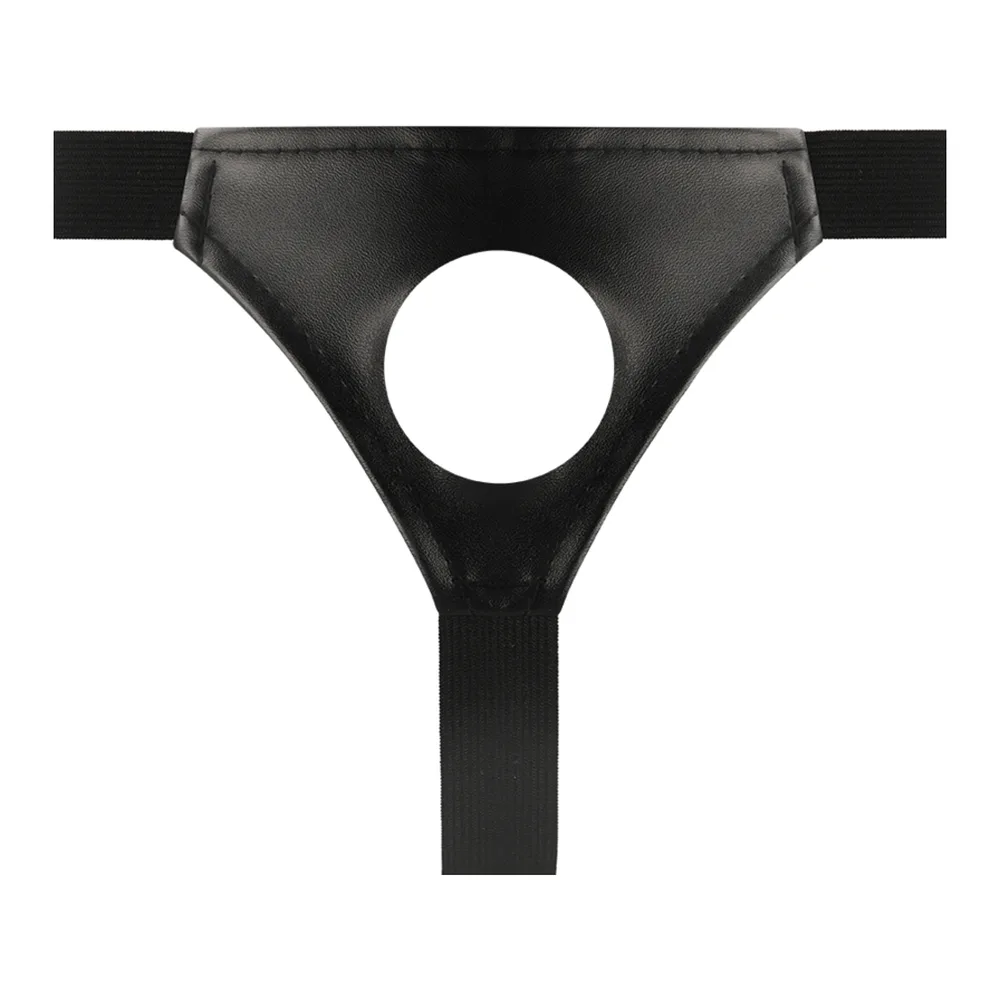 Gode creux rose 16 cm, harnais élastique noir, autre vue 3