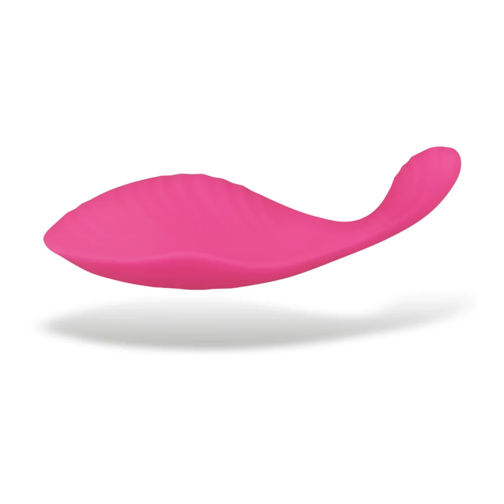 Télécommande silicone violet pourpre en forme de goutte allongée avec embout effilé, sur fond blanc