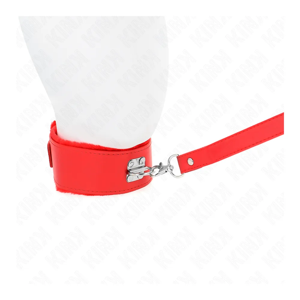 Collier rouge ajustable avec clous métalliques et laisse assortie, présenté sur un support blanc, vue d'ensemble