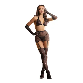 Bodystocking Resille Gants Diamants noir Subblime - avec son échelle de taille