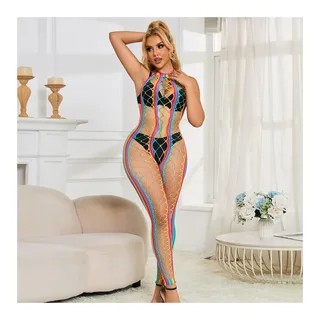 Bodystocking Col Dos Nu en Maille Arc-En-Ciel Subblime - avec son échelle de taille