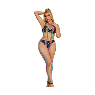 Bodystocking Col Dos Nu en Maille Arc-En-Ciel Subblime - détail de la texture