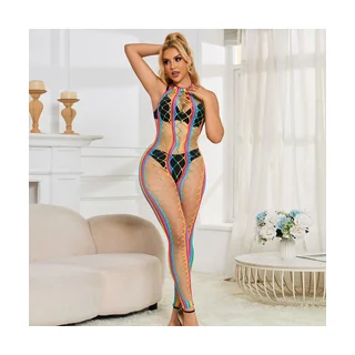 Bodystocking Col Dos Nu en Maille Arc-En-Ciel Subblime - vue en gros plan