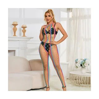 Bodystocking Col Dos Nu en Maille Arc-En-Ciel Subblime - détail de la texture