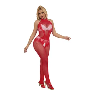 Bodystocking Résille Dentelle fourrure rouge Subblime - détail de la commande
