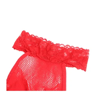 Bodystocking Résille Dentelle fourrure rouge Subblime - vue 10