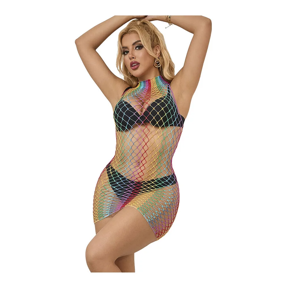 Nuisette Robe Résille sans Manches Col Montant Arc-En-Ciel Subblime