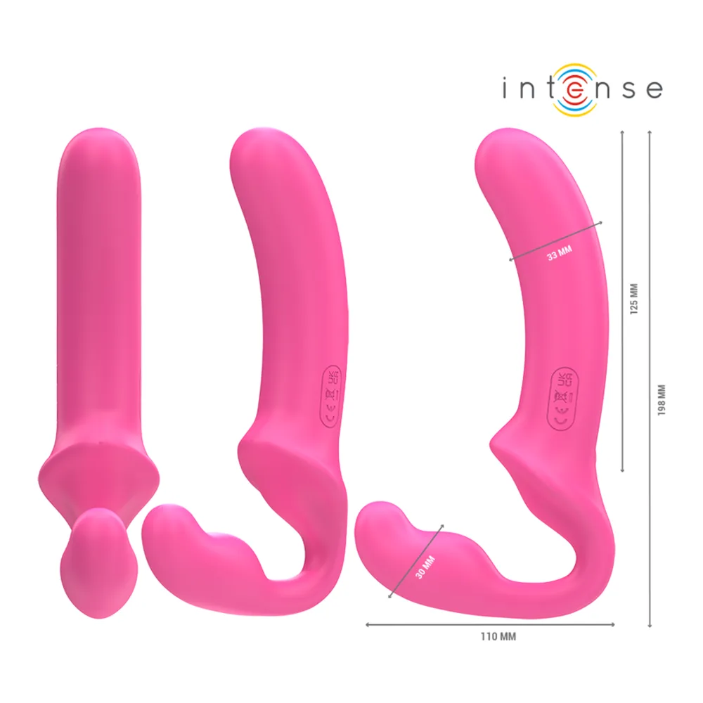 Vibrateur double rose vif en silicone avec tige lisse courbe, deux extrémités bulbeuses, commandes intégrées et télécommande noire sans fil incluse, fond blanc