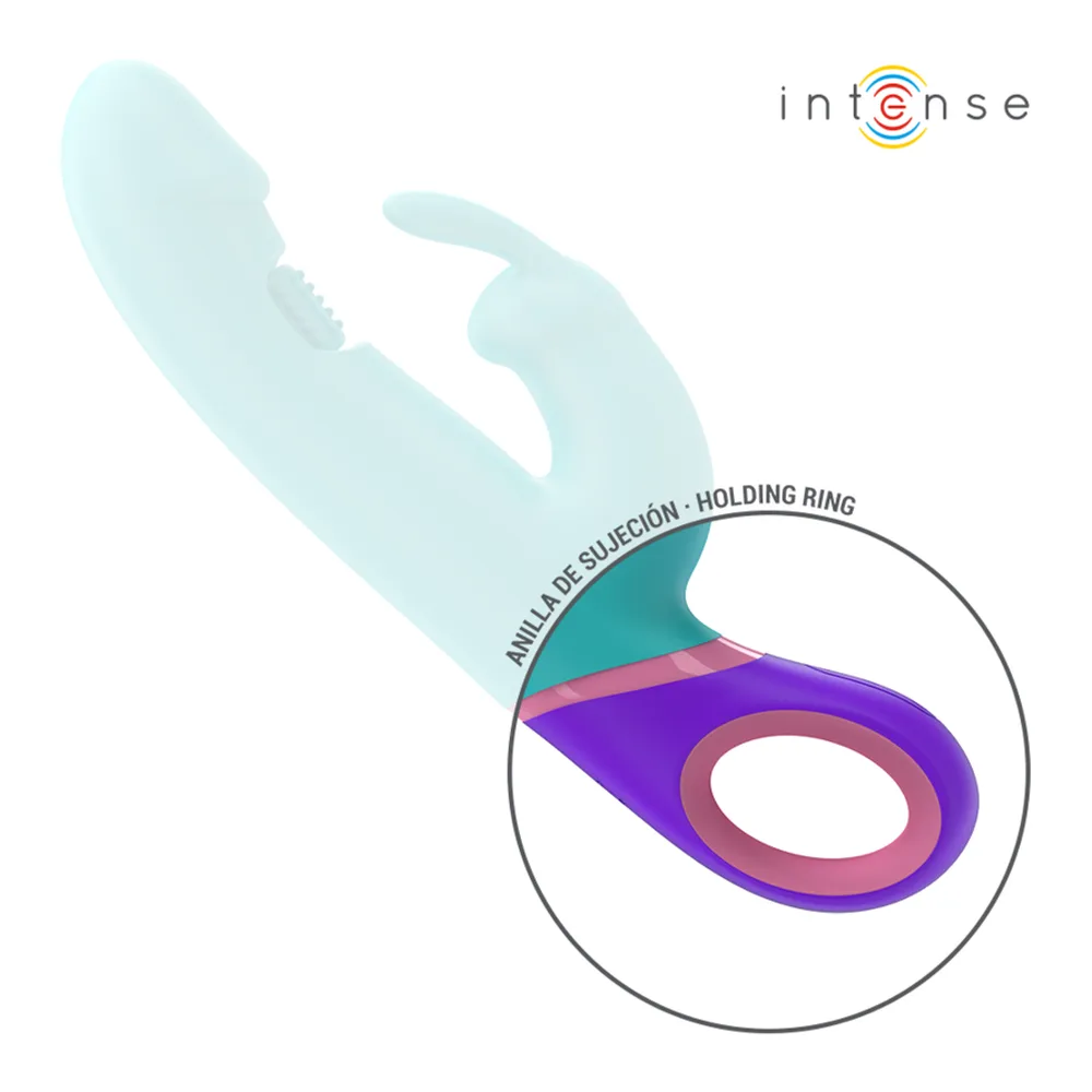 Vibromasseur rabbit turquoise silicone rechargeable étanche, autre vue 5