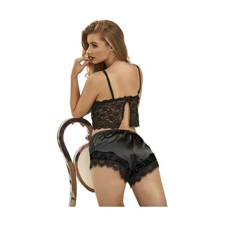 Chemise de Nuit Décontractée en Soie + Pantalon noir Subblime - détail de la texture