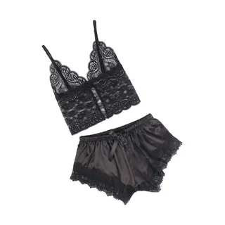Chemise de Nuit Décontractée en Soie + Pantalon noir Subblime - avec sa base