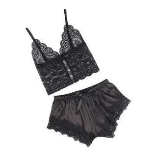 Chemise de Nuit Décontractée en Soie + Pantalon noir Subblime - détail de la texture