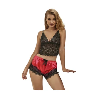 Ensemble de lingerie Chemise de Nuit Décontractée en Soie + Pantalon noir/rouge Subblime