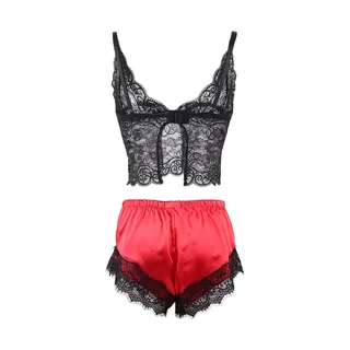 Chemise de Nuit Décontractée en Soie + Pantalon noir/rouge Subblime - avec son échelle de taille