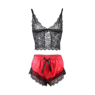 Chemise de Nuit Décontractée en Soie + Pantalon noir/rouge Subblime - détail de la commande