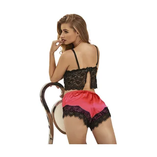 Chemise de Nuit Décontractée en Soie + Pantalon noir/rouge Subblime - vue 10