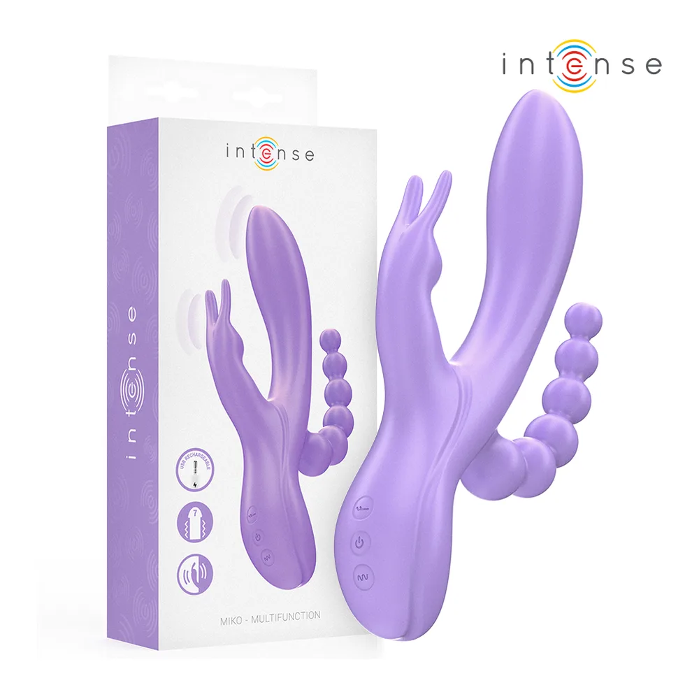 Vibromasseur lapin silicone violet 3 bras rechargeable étanche, autre vue 8