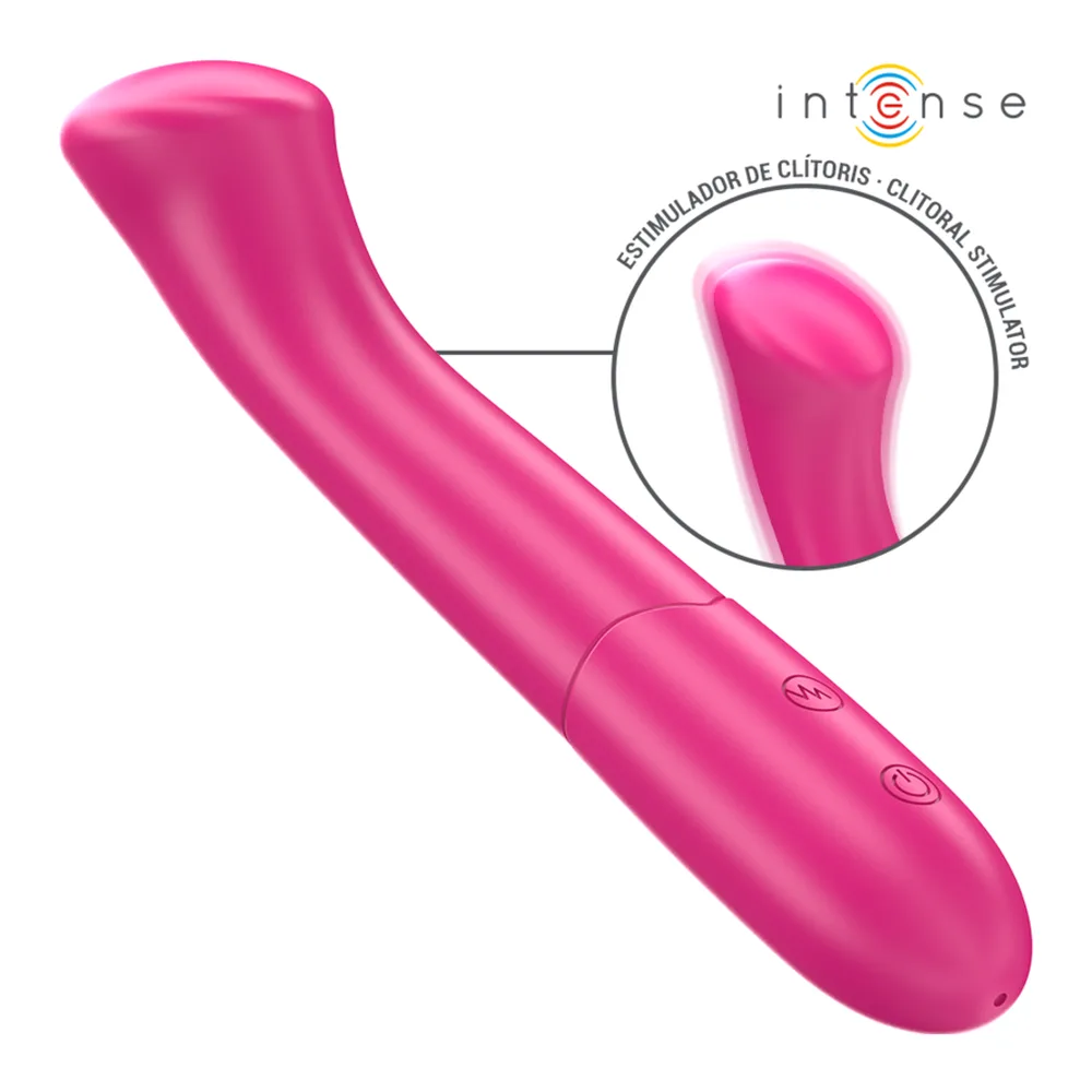Schéma de dimensions d'un vibromasseur rose fuchsia flexible, 188 mm de longueur totale, montrant trois vues et détail de la tête de 35 mm, avec boutons de commande visibles