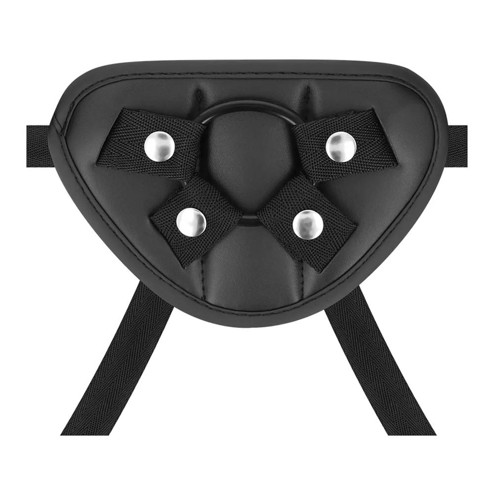 Gode-ceinture en silicone couleur chair avec base bulbeuse texturée, tête rouge rosé, sur fond blanc