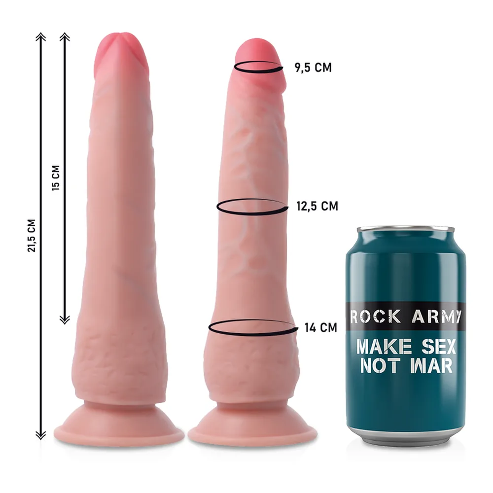 Gode-ceinture rose clair en silicone, forme réaliste effilée, base ventouse large, sur fond blanc