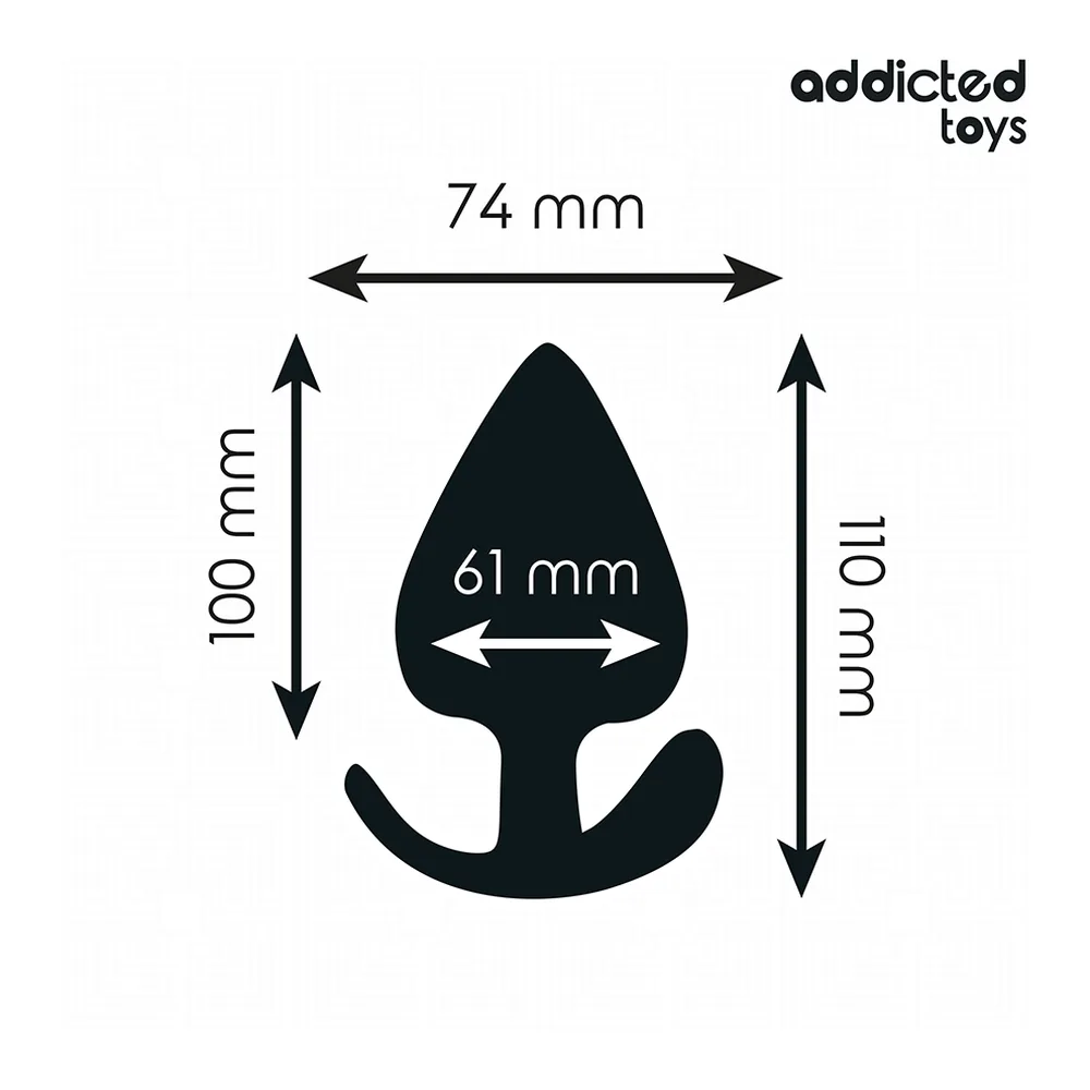 Plug anal noir en silicone, forme de goutte arrondie avec base élargie en U, sur fond blanc