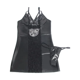 Robe en Cuir avec Dentelle Florale Noire Subblime - vue de profil