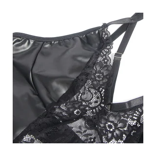 Robe en Cuir avec Dentelle Florale Noire Subblime - vue en gros plan
