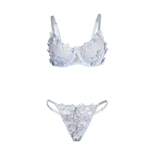 Ensemble Soutien-gorge et Culotte Brodés de Fleurs vue 19