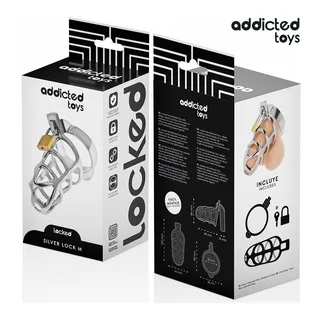 Cage de chasteté Silver Lock Addicted Toys - avec son échelle de taille