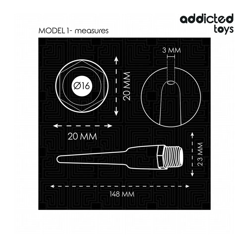 Embout noir en silicone flexible tenu dans les mains, démontrant sa capacité à se courber, avec le logo Addicted Toys visible