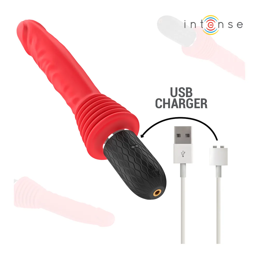 Vibromasseur réaliste rouge, chauffant, 10 modes, télécommande, autre vue 2