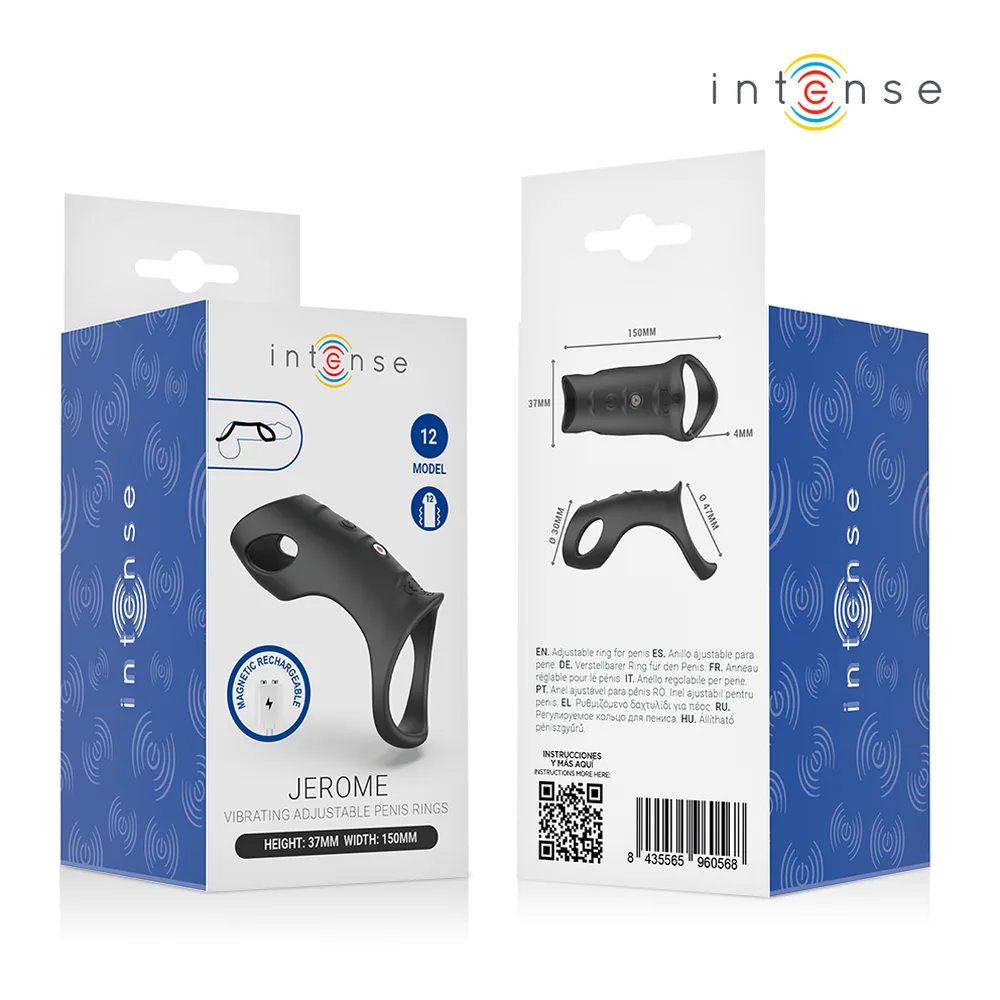 Cockring vibrant noir en silicone extensible, tenu dans deux mains, montrant sa forme arquée avec extension supérieure et orifices de ventilation