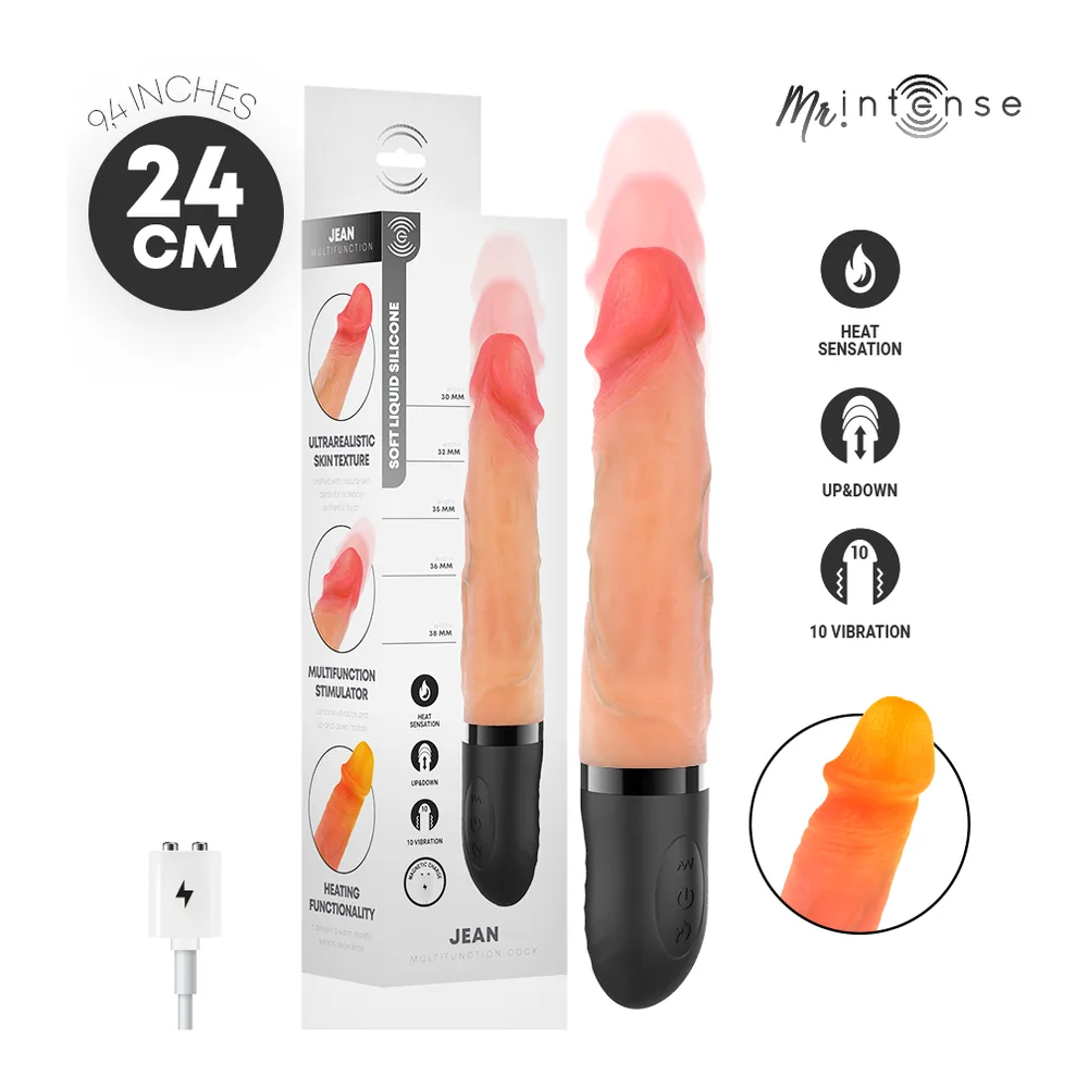 Vibromasseur réaliste en silicone avec base noire, corps dégradé du corail au beige, tenu en main montrant la texture et la forme