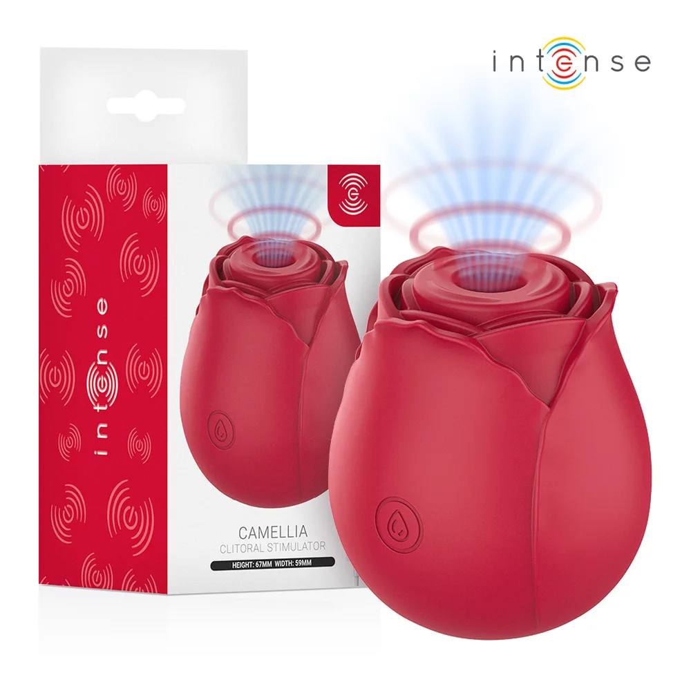 Stimulateur clitoridien silicone rouge, forme de rose, rechargeable, autre vue 3