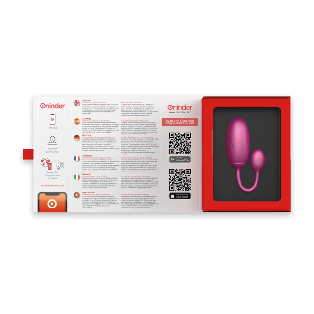 Schéma technique d'un œuf vibrant rose à double bulbe avec tige flexible, montrant les dimensions (7,5 cm et 6,5 cm de longueur, 3,2 cm de hauteur) et le moteur puissant interne