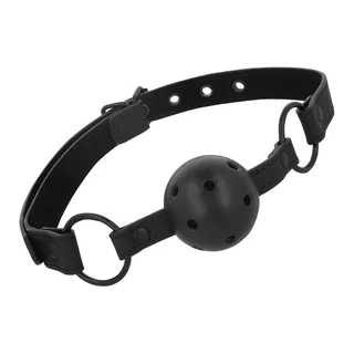 Bâillon boule cuir végétalien noir perforé ajustable, autre vue 4