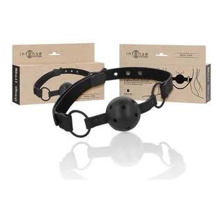 Bâillon boule cuir végétalien noir perforé ajustable, autre vue 5