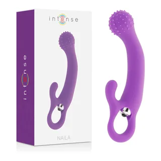 Vibromasseur silicone violet tige courbe tête granuleuse, autre vue 2