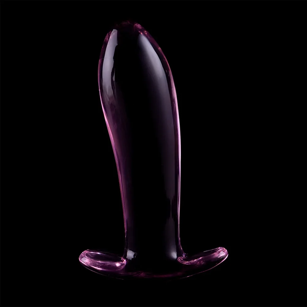 Schéma de dimensions d'un plug anal en verre transparent avec base évasée, mesurant 12,5 cm de longueur totale et 3,5 cm de largeur au corps