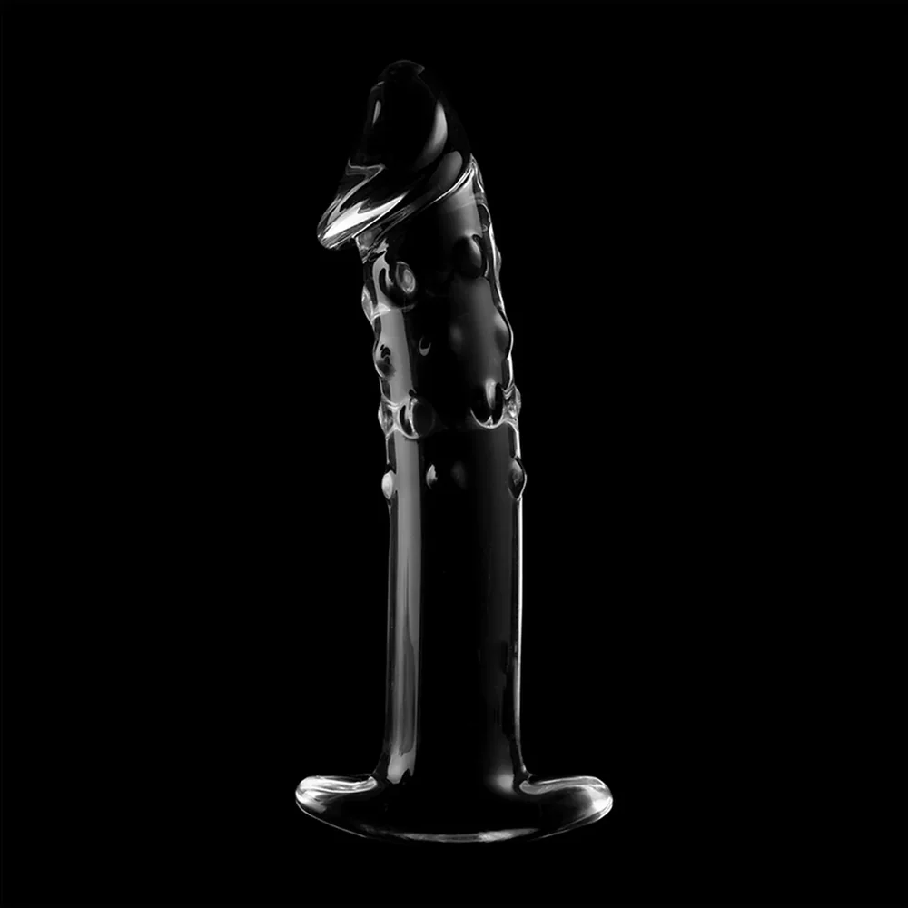 Schéma de dimensions d'un gode en verre borosilicate transparent avec une base large, montrant une hauteur totale de 18,5 cm et une largeur de 4 cm